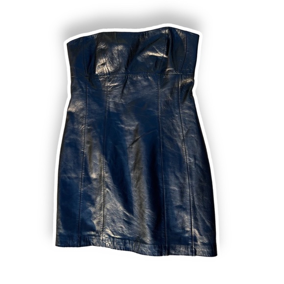 bebe Dresses & Skirts - Bebe Genuine Leather Black Strapless Mini Dress